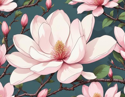 Beautiful magnolia blossoms in vibrant spring setting