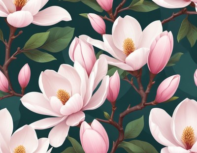 Floral pattern featuring blooming magnolia flowers