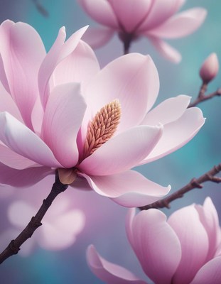 Blooming magnolia flowers in soft pastel colors