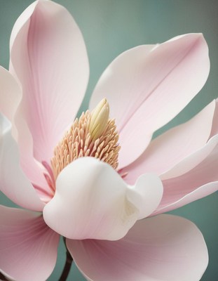 Magnolia blossom in soft pink hue during springtime bloom
