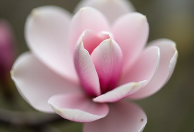 Pink magnolia flower blooming in spring sunshine