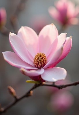 Beautiful pink magnolia blossom in spring sunlight