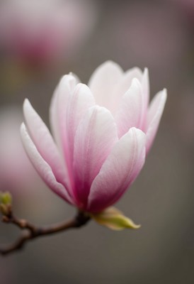 Magnolia flower blooming in soft pink hues