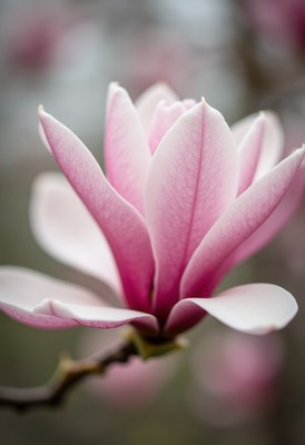 Blooming magnolia flower showcasing delicate pink petals
