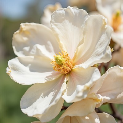 Beautiful white flower blooming in spring sunlight