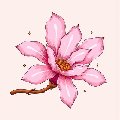 Pink magnolia flower illustration with detailed petals