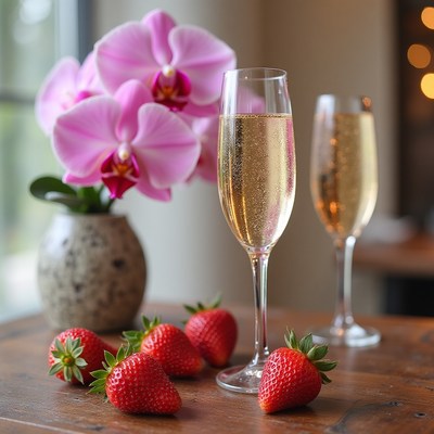 Toast with sparkling drink and fresh strawberries indoors