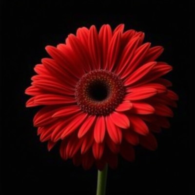 Bright red gerbera daisy against a dark background