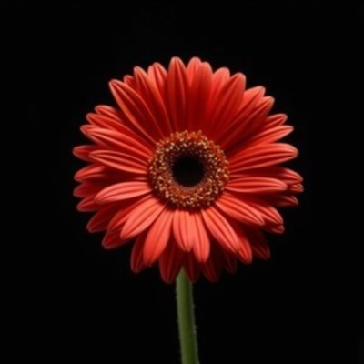 Bright red gerbera flower with dark background