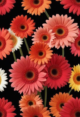 Colorful gerbera daisies arranged against a dark background