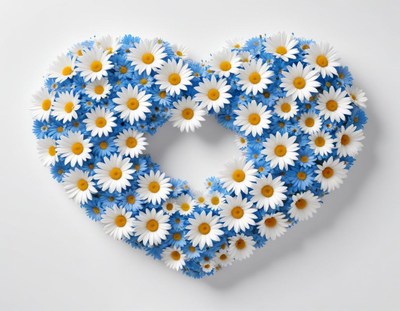 Colorful heart shape made of flowers on white background