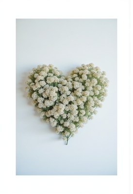 Heart shape made of white flowers on a light background