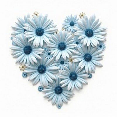 Blue daisies arranged in heart shape for decoration