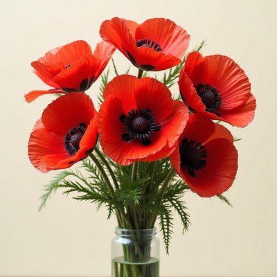 Bright red poppy flowers arranged in a vase