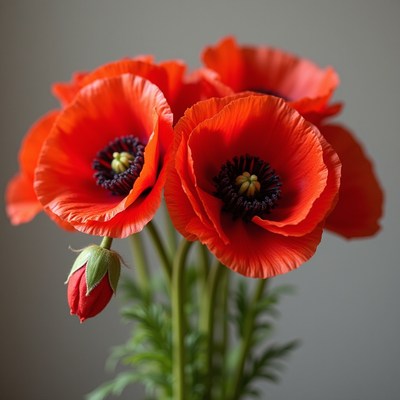 Bright red poppies in a simple vase