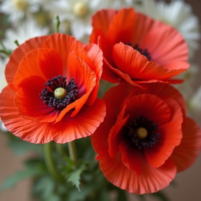 Bright red flowers in a simple vase arrangement