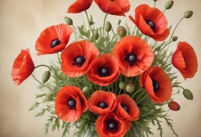 Beautiful red poppy flowers arranged in a vase
