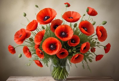 Bright red poppy flowers arranged in a vase
