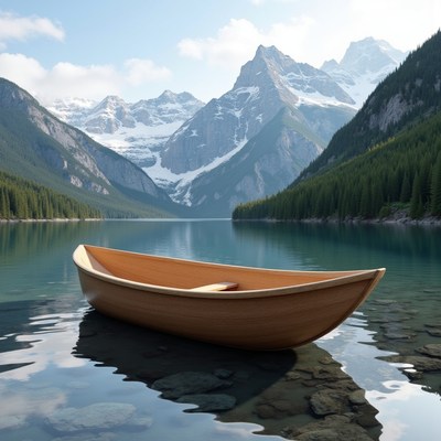 Silent boat resting on tranquil mountain lake