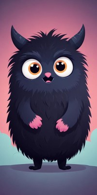 Cute furry creature with big eyes and small horns