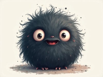 Cute furry character with big eyes and a happy smile