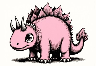 Cute pink dinosaur with spiky back and cheerful expression