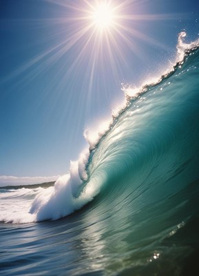 Waves crashing under bright sunlight at the beach