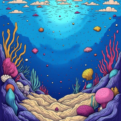 Vibrant underwater landscape filled with colorful corals