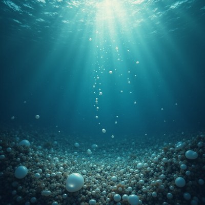 Bubbles rising from the ocean floor during sunlight