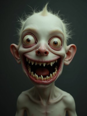 Monster with quirky features and creepy grin