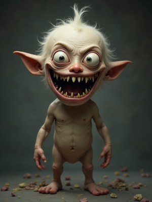 Grinning creepy elf creature