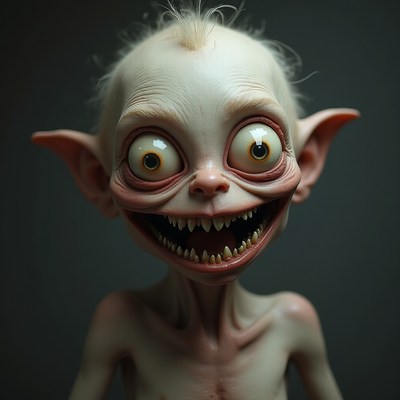 Creepy grinning elf creature
