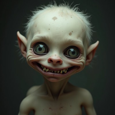 Creepy elf creature grinning sinisterly