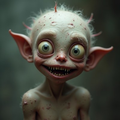 Creepy elf creature grinning