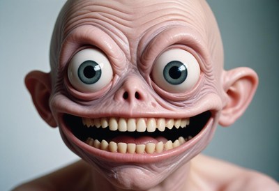 Creepy bald man with bulging eyes