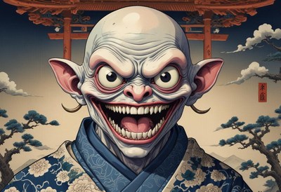 Grinning Japanese Tengu Demon Illustration