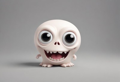 Cute cartoon character with large eyes and big smile