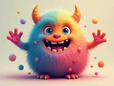 Colorful friendly monster with playful expression