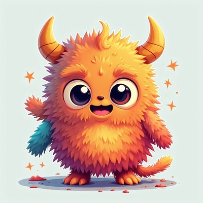 Cute fluffy monster waving with a playful expression