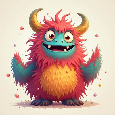 Colorful monster character playing with floating balls