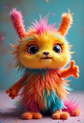 Colorful fluffy creature with big eyes and vibrant fur
