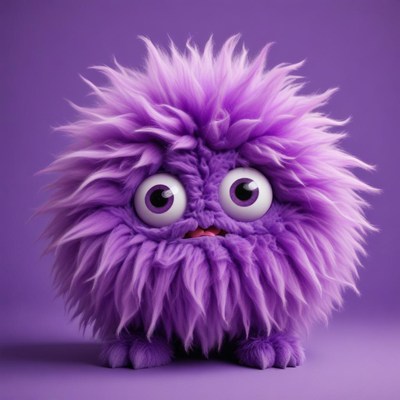 Fluffy purple creature with big eyes and vibrant fur