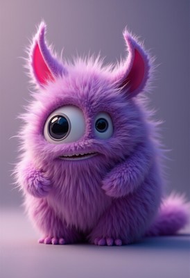 Cute purple creature with big eyes and fluffy fur