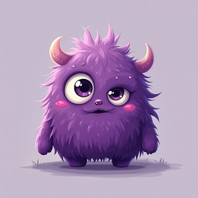 Cute purple monster with big eyes in friendly pose
