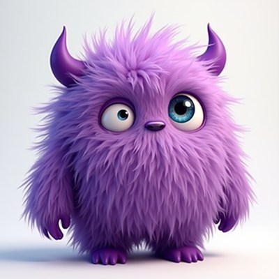Purple furry monster with big eyes standing still