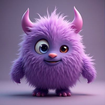 Cute purple monster with big eyes and fluffy texture