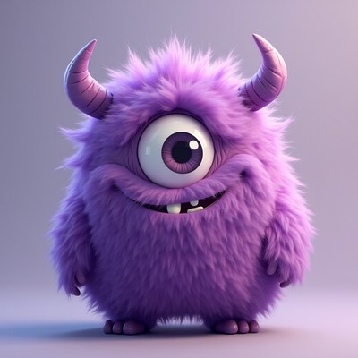Friendly purple monster with big eye and fluffy fur