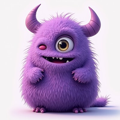 Cute purple monster with a playful expression and horns