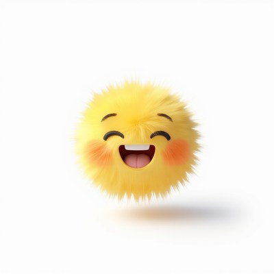 Happy fluffy yellow emoji with smile and blush marks
