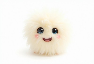 Cute fluffy creature with big eyes and a smiling face